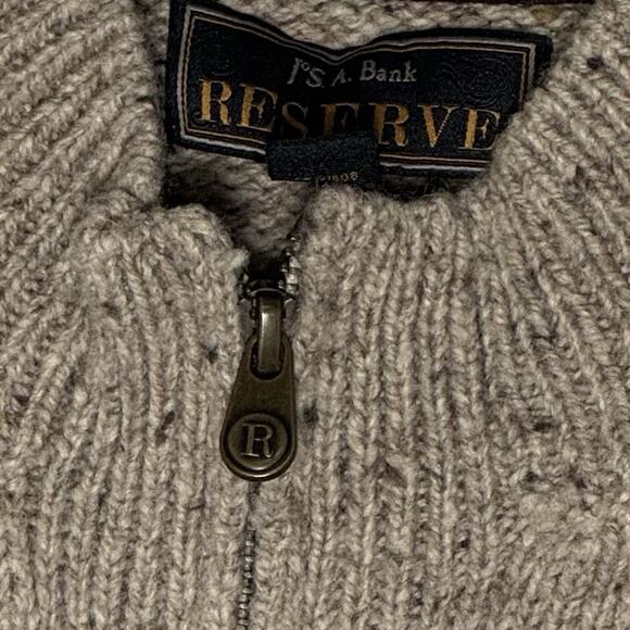 Jos A Bank Reserve Mens LRG Lambswool Blend Zip Cardigan Sweater Brown Speckled - Picture 3 of 10